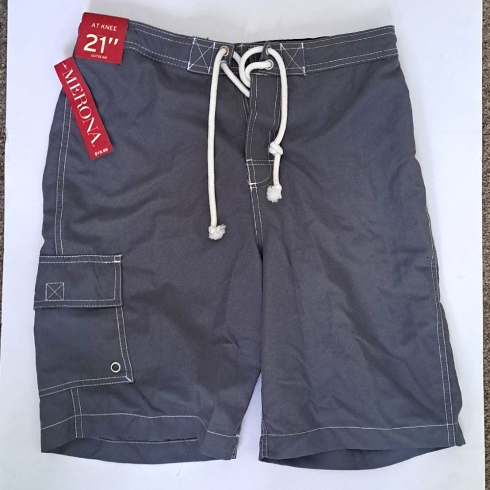 NwT Merona Gray 21" Board Shorts size Small